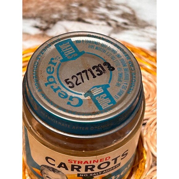 Vintage 60s 4.5 oz Gerber Baby Carrots Glass Food Jar Prop Collectible - Picture 4 of 4